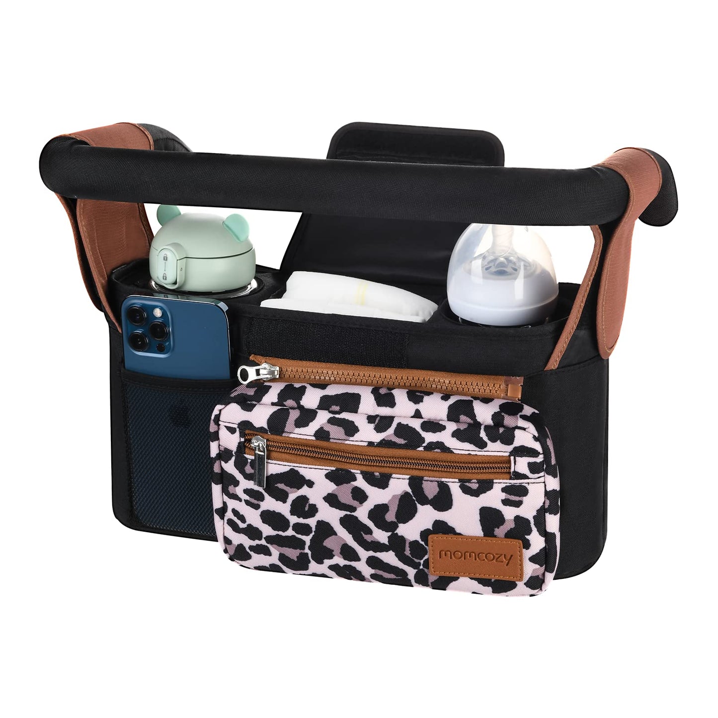Universal Stroller Organizer with Insulated Cup Holder by Momcozy - Detachable Phone Bag & Shoulder Strap, Fits for Stroller like Uppababy, Baby Jogger, Britax, BOB, Umbrella and Pet Stroller
