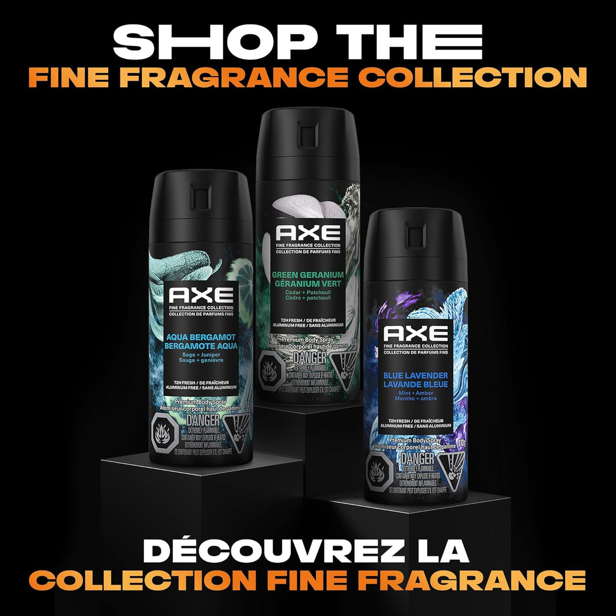 AXE Fine Fragrance Collection Premium Body Spray for Men, Black Vanilla deodorant with 72H odour protection and freshness, infused with vanilla, orange and sandalwood essential oils, 113g