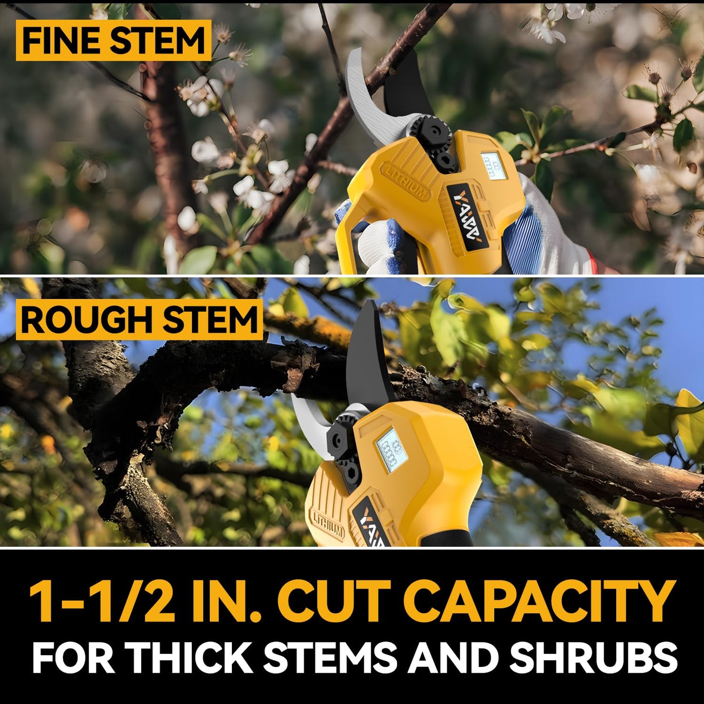 Brushless Electric Pruning Shears for DeWalt 20V Battery, Portable Cordless Pruning Shears with LCD Display&SK5 Blades, Adjustable Cutting Diameter 0.8-1.2 Inch for Gardening Tree Pruning(NO Battery)