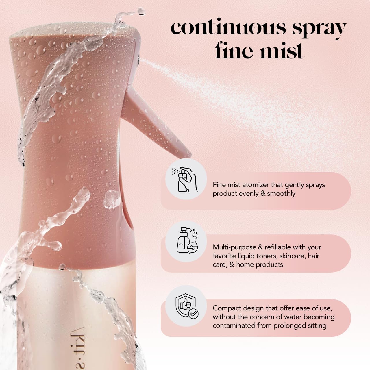 Kitsch Sprühflasche für Haare – Kontinuierlicher Wasserzerstäuber mit ultrafeinem Sprühnebel für Hairstyling, Barbiere, Salons, Reinigung, Pflanzen, vielseitige Sprühflaschen – Aus recyceltem Kunststoff – Terrakotta, 150 ml