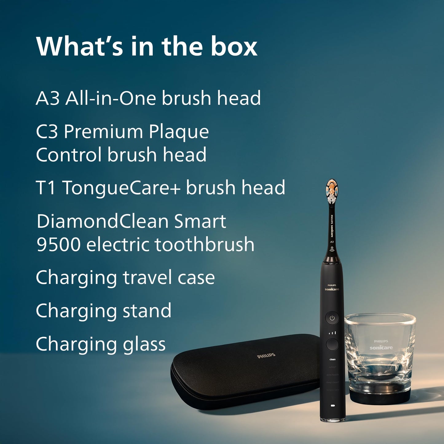 Philips Sonicare DiamondClean Smart 9500 Electric Toothbrush - Sonic Toothbrush with App, Pressure Sensor, 15 Brushing Settings, Replacement Reminder, USB Charging Travel Case, Black, Model HX9923/11