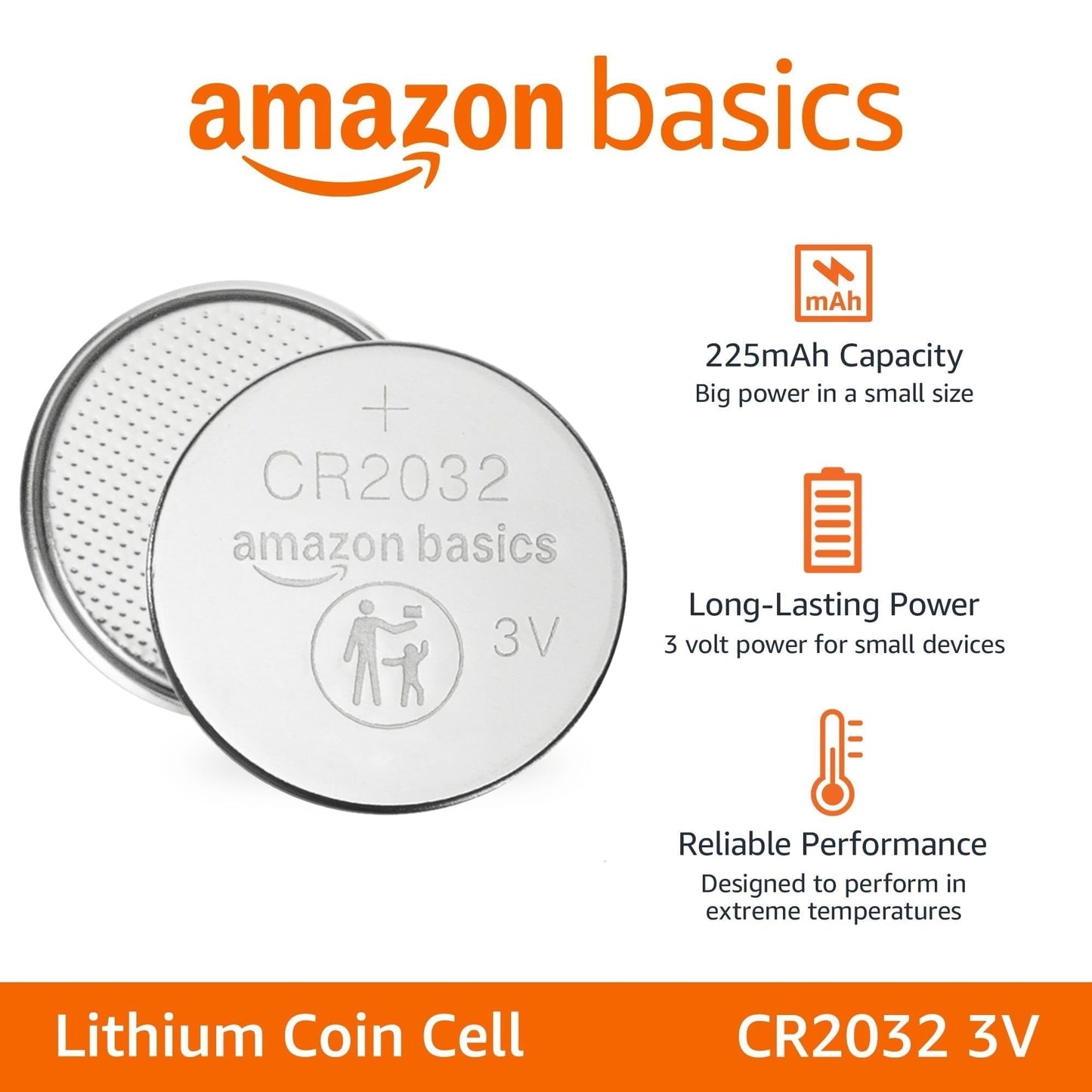 Amazon Basics CR2032 3V Lithium-Knopfzellen, kindersichere Verpackung, unbeschichtet, AirTag-kompatibel, 4 Stück