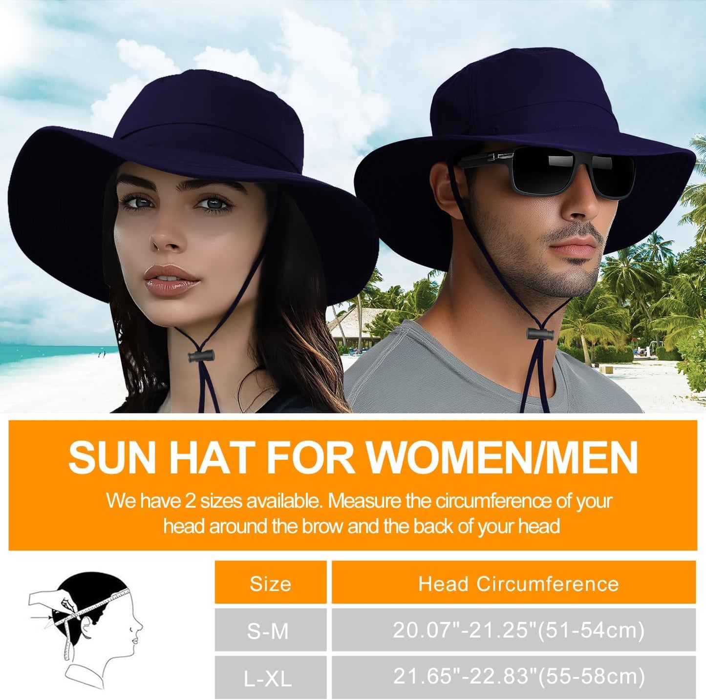 Sonnenhut für Herren und Damen UPF 50+ Schutz – Breiter Krempenhut für Outdoor-Wandern, Wasserabweisender faltbarer Hut zum Angeln