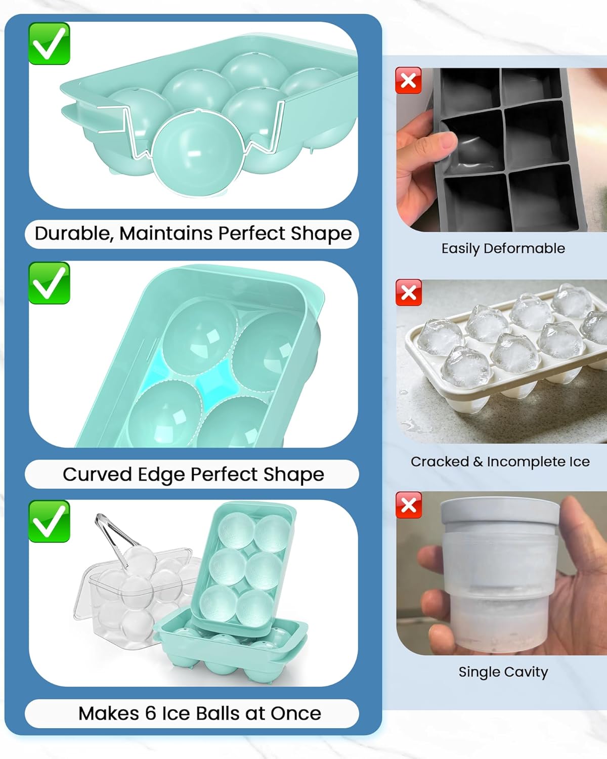 Large Ice Cube Tray for Freezer - 2 Pack Stackable Round Ice Cube Molds Set