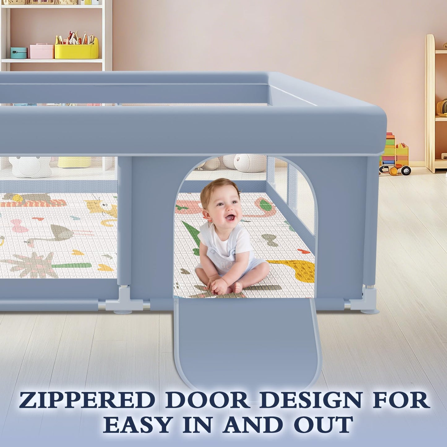 XVISHX 50 x 50 Inch Baby Playpen, Playpen for Babies and Toddlers, Baby Play Pen Playard for Indoor & Outdoor Active Center Game Fence, with Skin-Friendly Fabric and Soft Breathable Mesh, Grey