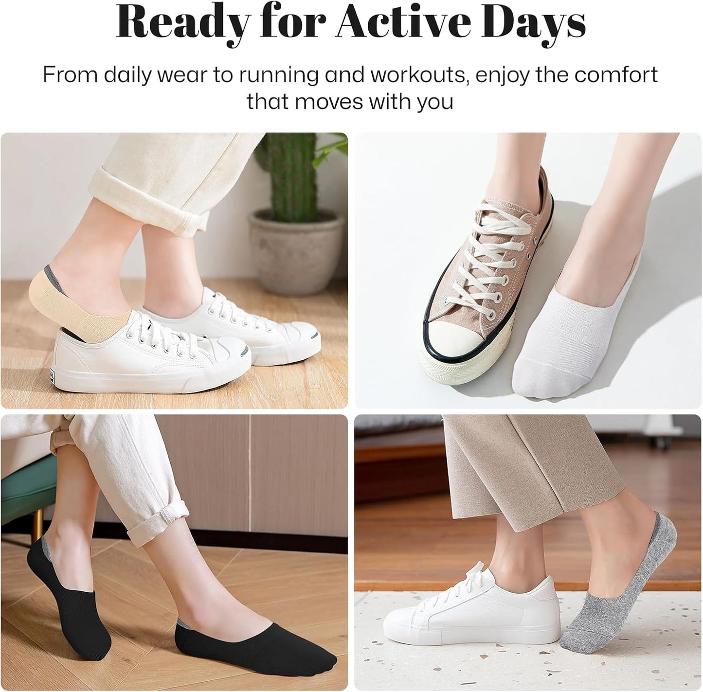 wernies No Show Socks Women Low Socks Non Slip Flat Boat Line 4 Pairs