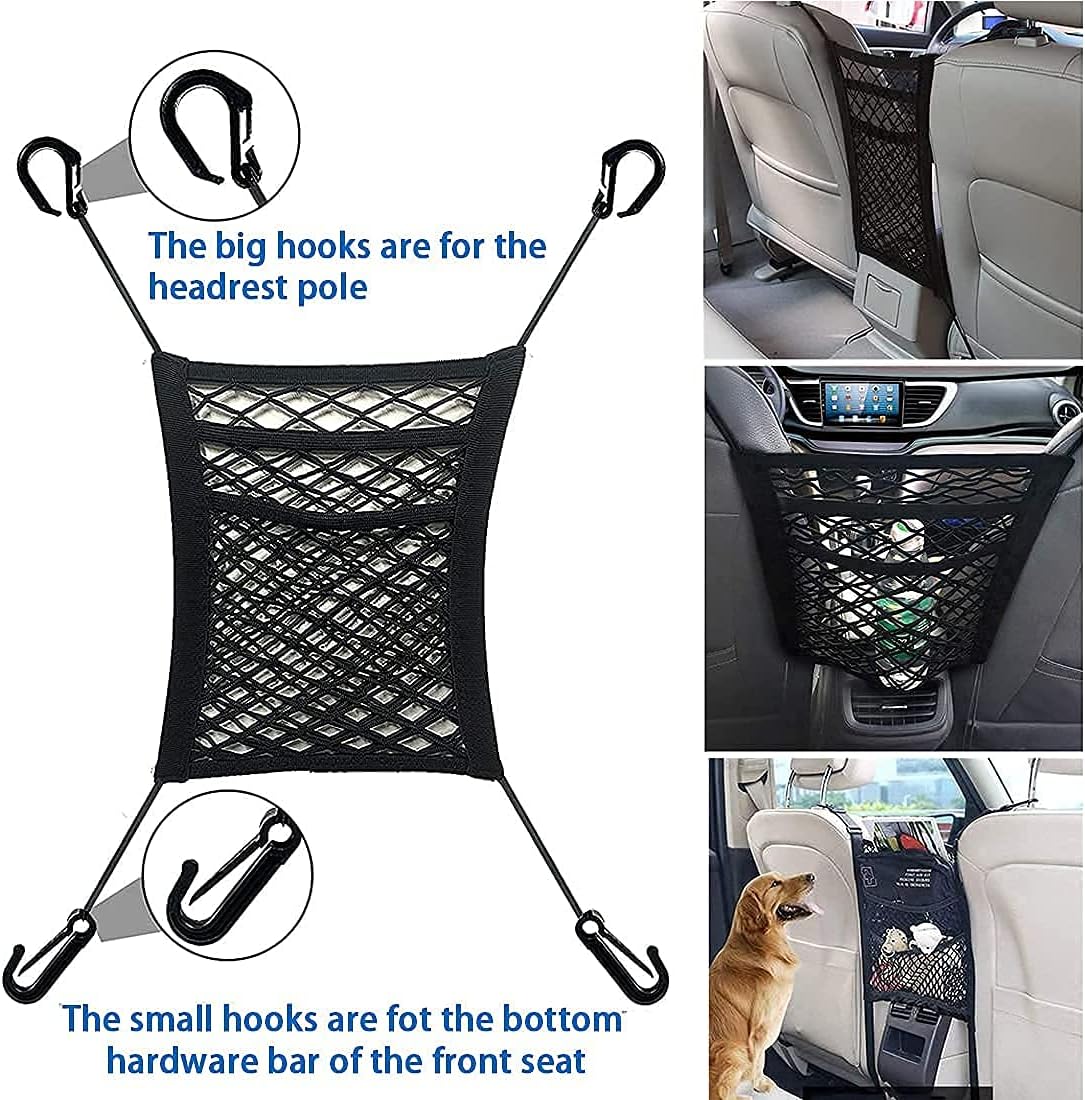 WENOVL 3-Schicht Auto Netz Organizer, Sitzrückenlehnentasche, Barriere für Haustiere und Kinder auf dem Rücksitz, Laderaumtaschentuch-Handtaschenhalter, Fahrernetzbeutel
