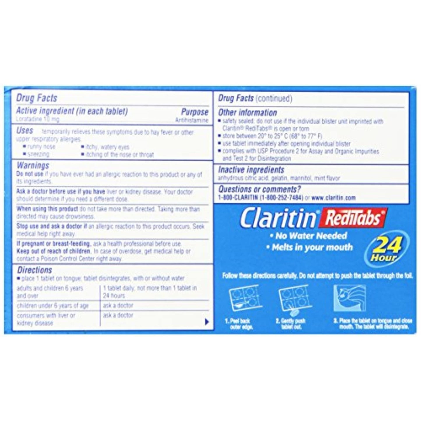 Claritin RediTabs 24 Hour Allergy Medicine, Non-Drowsy Prescription Strength Allergy Relief, Loratadine Antihistamine Tablets, 30 Count (Pack of 2)