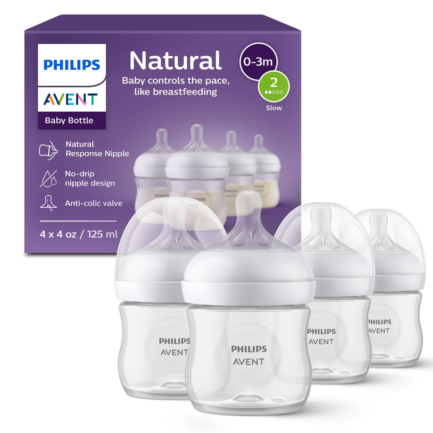 Philips Avent Natural Baby Bottle with Natural Response Nipple (Medium Flow,Flow 3), 9oz, SCY903/01