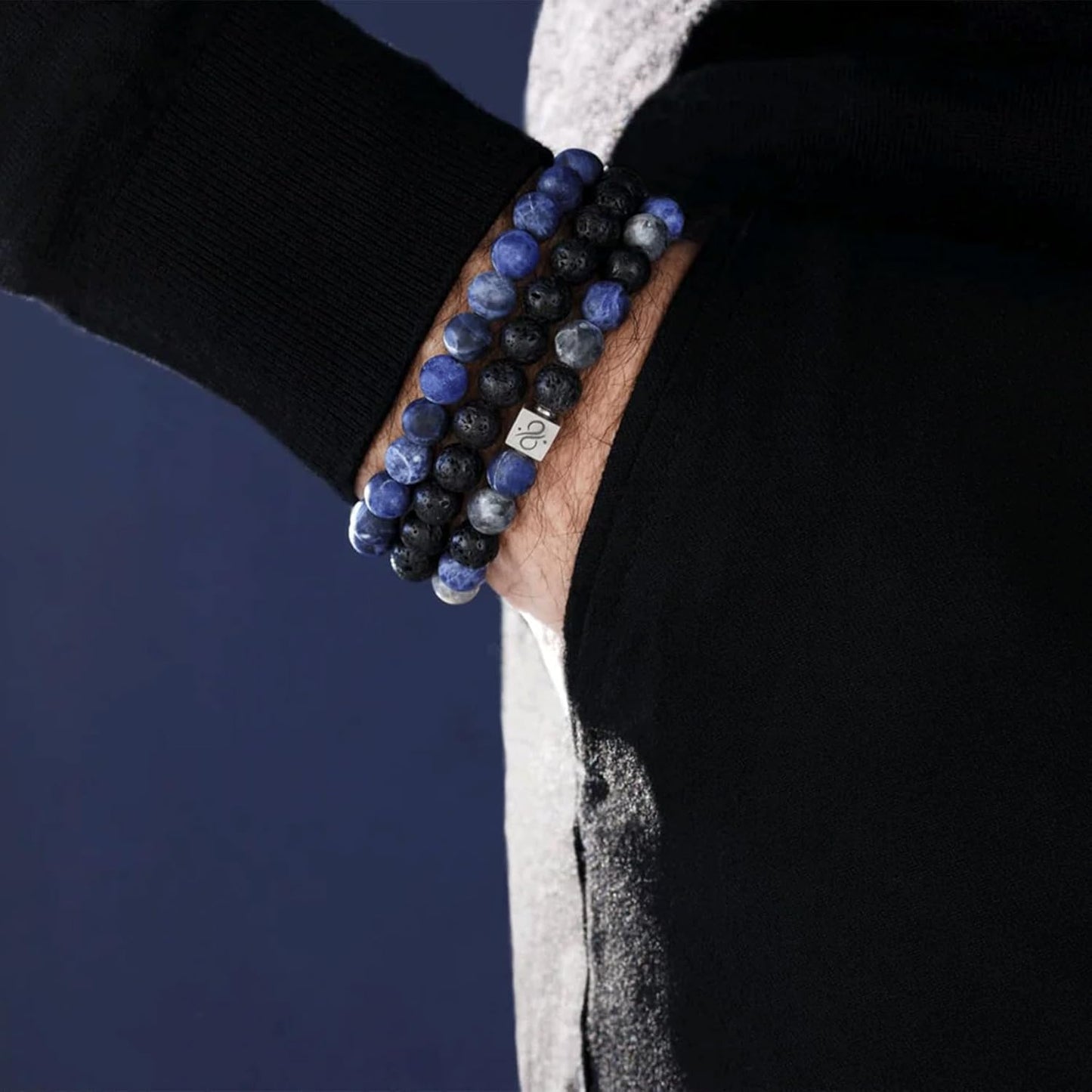 Tigerauge Armband für Herren 8MM Natursteinperlen Armband Set Stretch Lava Stein Armbänder Verstellbares Schwarzes Kristallperlenarmband für Herren Damen Geschenke