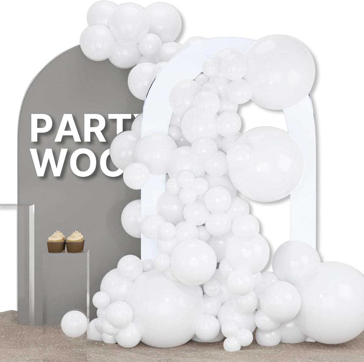 PartyWoo White Balloons 155pcs Different Sizes Pack of 18 12 10 5 Inch Matte White Latex Balloon Arch Kit Garland for Wedding Bridal Graduation Baby Shower Birthday Party Decorations White-Y13