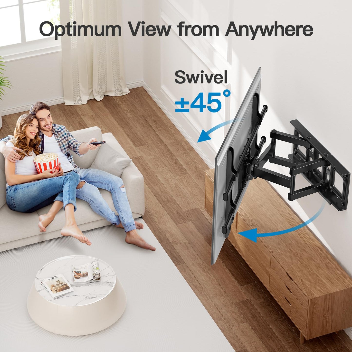 Pipishell TV Wall Mount for 26-74 inch LED LCD OLED 4K TVs up to 99lbs, Full Motion TV Mount Bracket Articulating Swivel Extension Tilting Leveling Max VESA 400x400mm, Fits 12/16 Inch Wood Studs