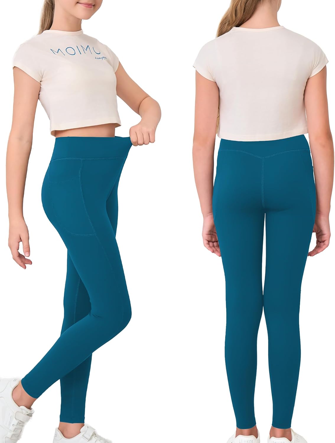 Mädchen Crossover-Yoga-Hose, Sport-Leggings für Kinder mit Taschen, Teenager-Mädchen Tanz- und Workout-Leggings