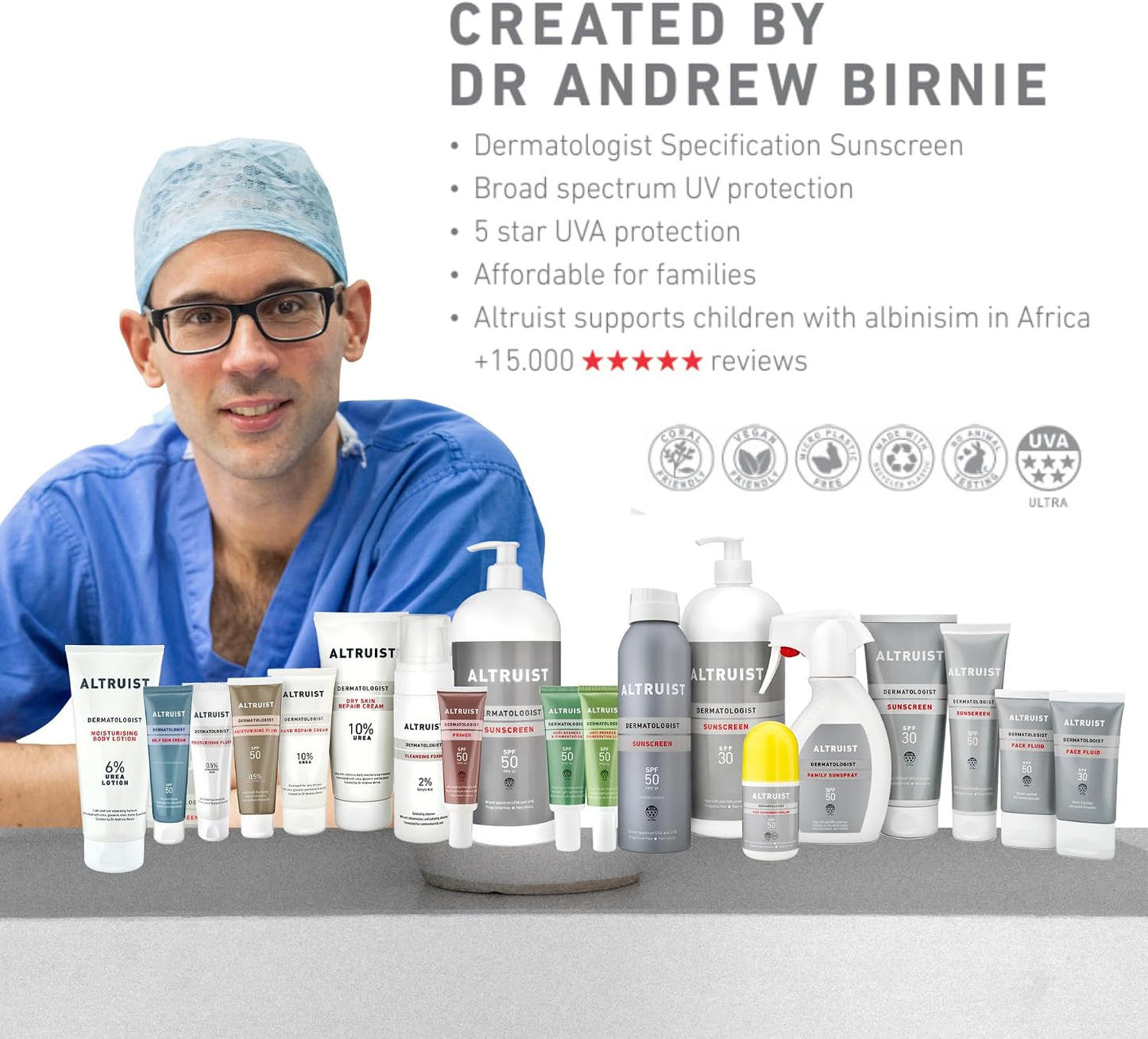 ALTRUIST. Dermatologist Dry Skin Repair Cream 10% Urea – Medical grade moisturiser with Glycerin and Urea by Dr Andrew Birnie, suitable for sensitive skin – 200 ml