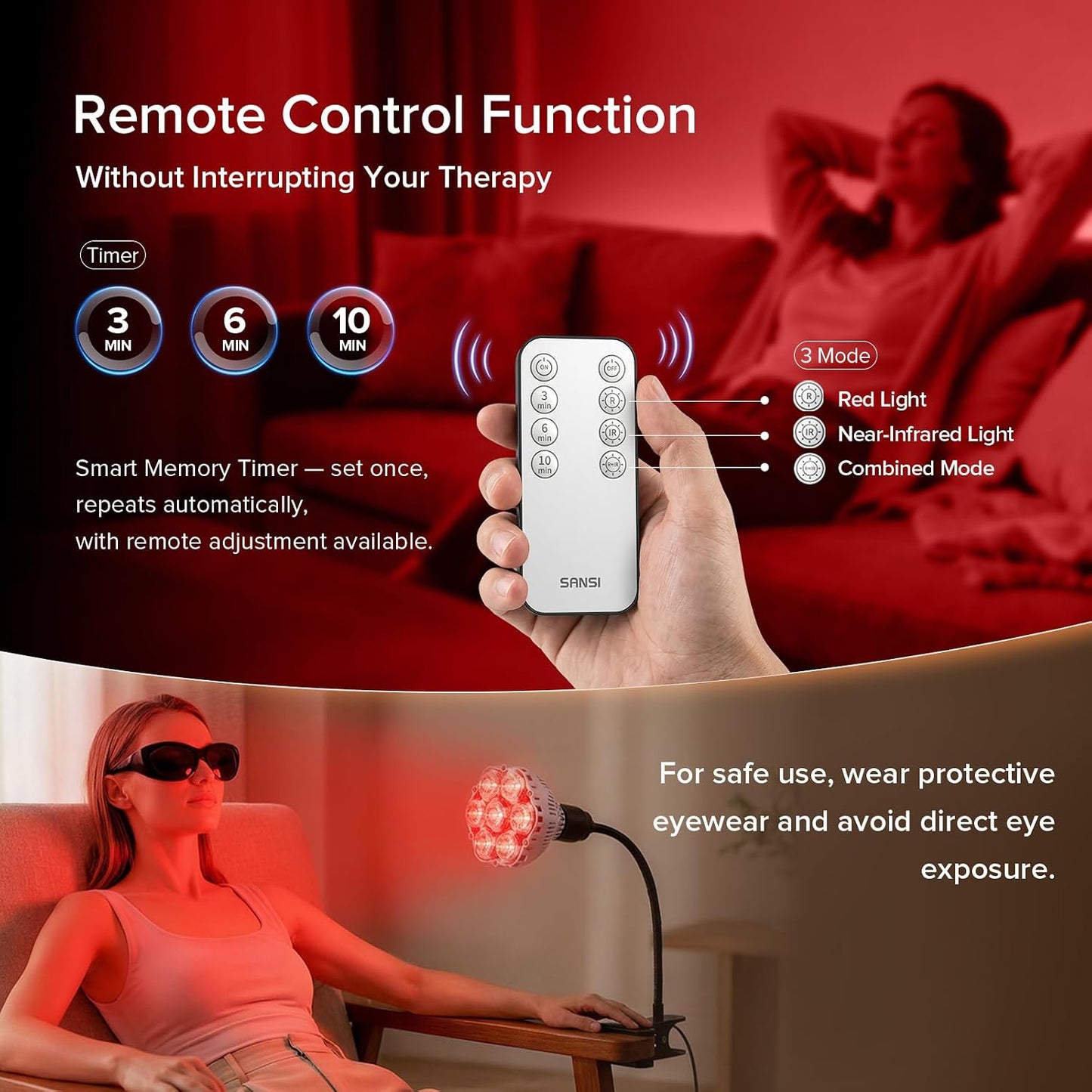 SANSI 6W 670nm Red Light Bulb for Sleep Therapy, Zero Blue Light for Melatonin Promoting Natural Sleep Aid + 32W 660nm 850nm Red Light Therapy for Body Face with Clip