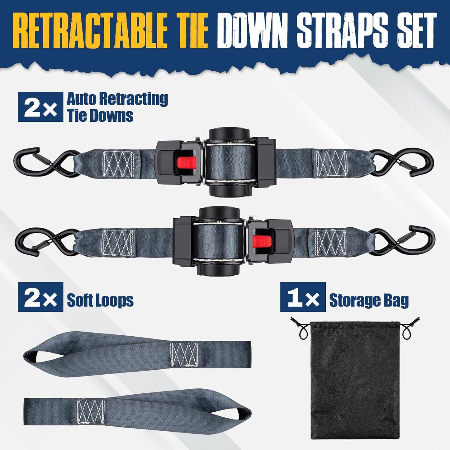 2 Pack Retractable Ratcheting Straps - 2 Inch x 10 Feet, 3,000lbs Break Strength, Heavy-Duty Ratchet Tie-Down Straps for Moving, Cargo,Truck, Motorcycle