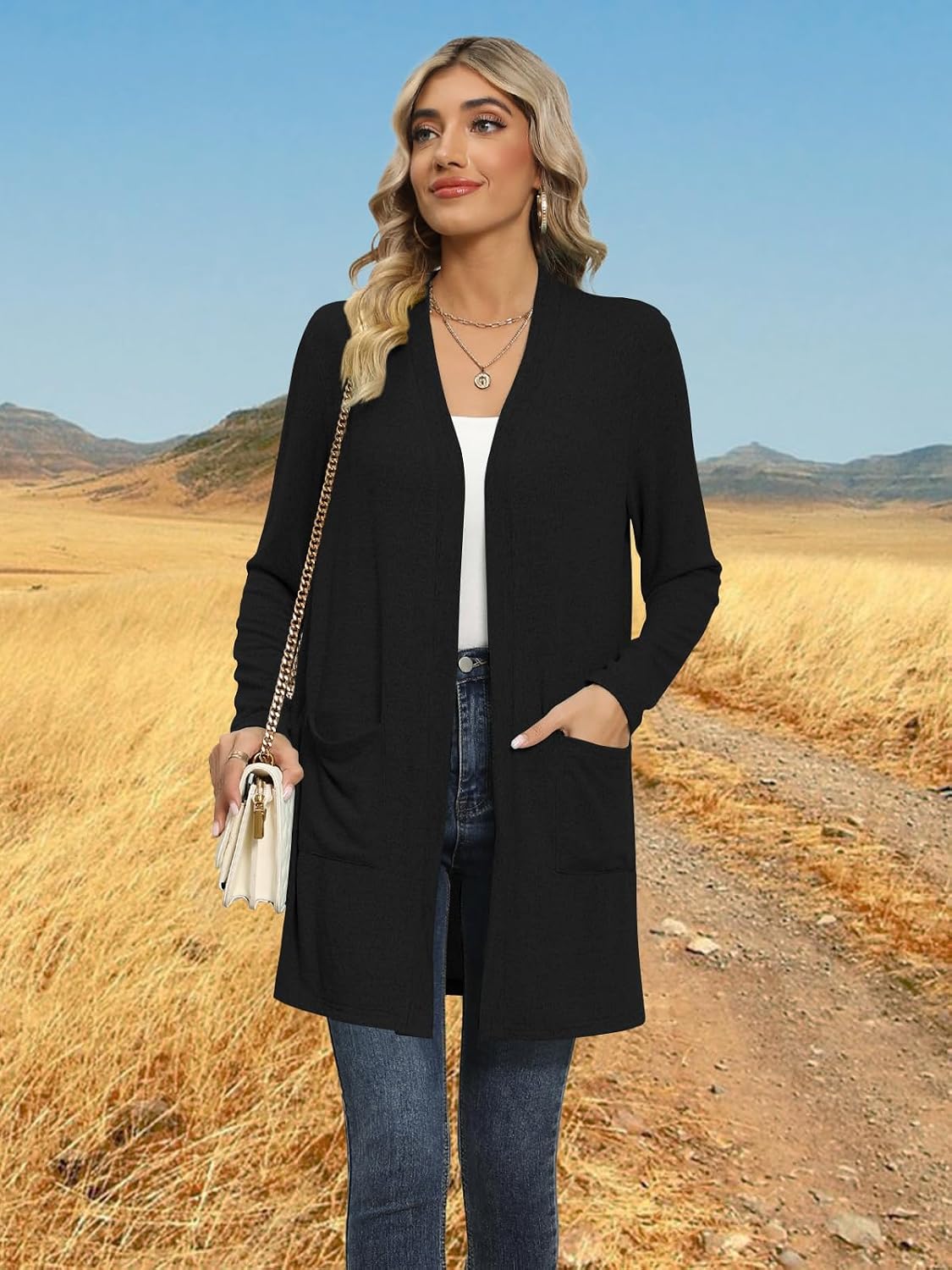 DB MOON Womens Long Cardigan Light Weight Sweater