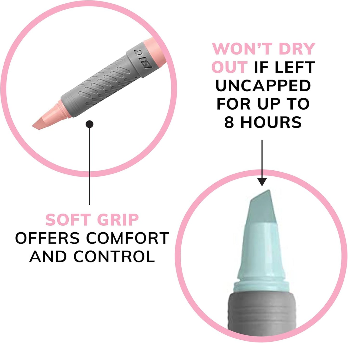BIC Brite Liner Textmarker-Set Pastell, Keilspitze für feine und breite Linien, 6er-Pack in verschiedenen Farben