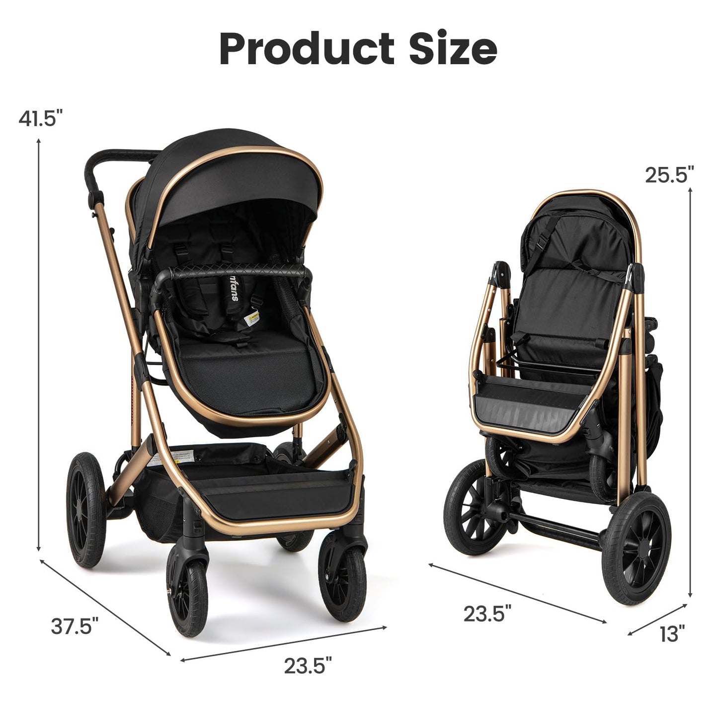 INFANS 2 in 1 Baby Stroller, Folding Newborn Pram Convertible Stroller Bassinet for Infant Foldable High Landscape Shock Absorption with Reversible Seat Aluminum Structure for Pushchair