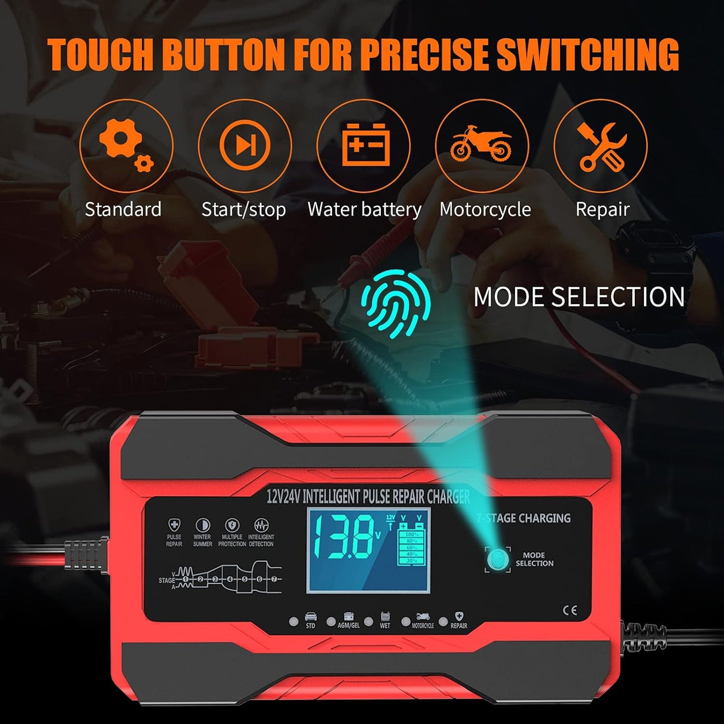 YONHAN Batterieladegerät 10 A 12 V und 24 V vollautomatisches Smart-Autobatterieladegerät, Batterieladeerhaltungsgerät und Batterieentsulfatierer mit Temperaturkompensation