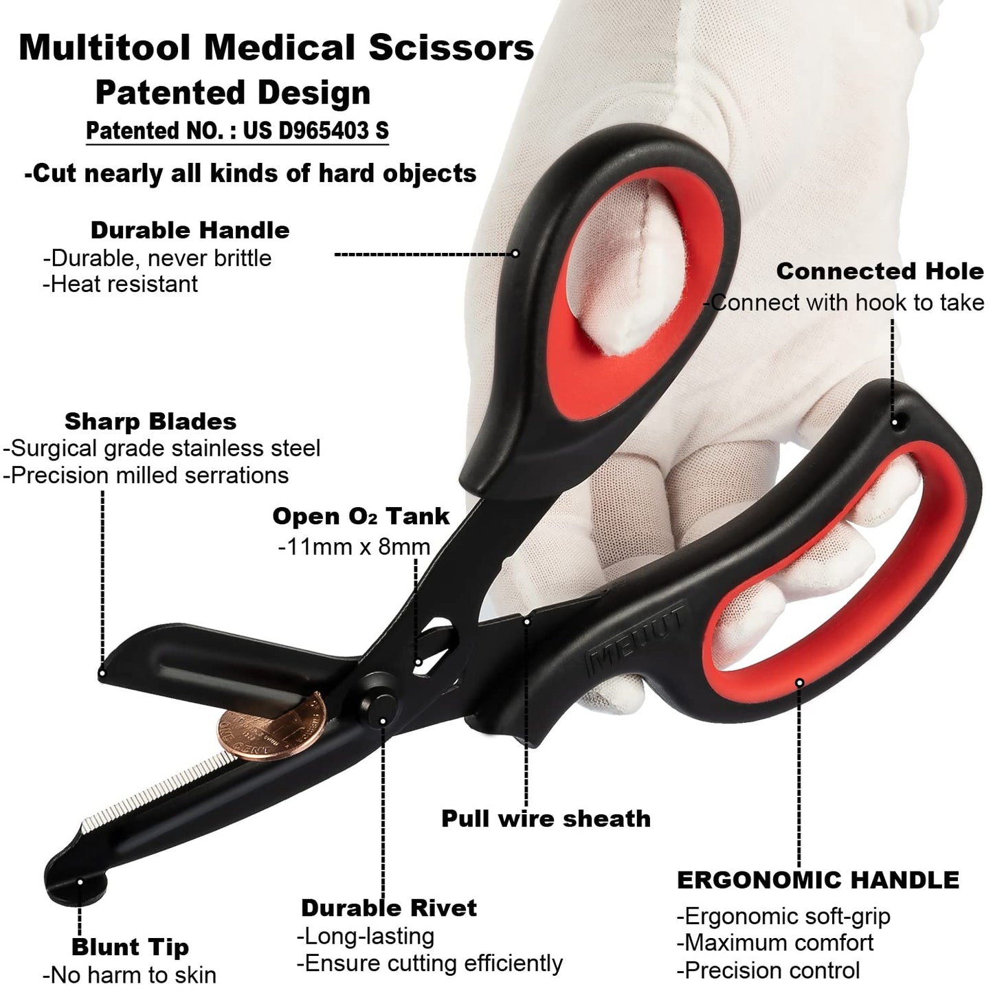 MEUUT 2 Pack Medical Scissors Trauma Shears for Left and Right Hand -Patented Bandage Scissors All Purpose with Non-Stick Blades, Surgical Grade Shears Stainless Steel EMT Scissors for Nurses EMT