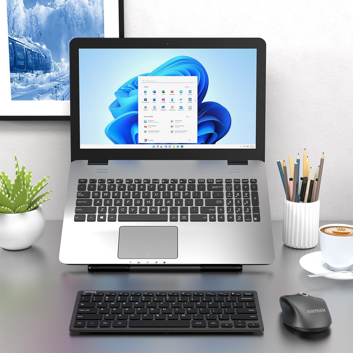 Arteck 2.4G Wireless Keyboard Ultra Slim and Compact Keyboard with Media Hotkeys for Computer Desktop PC Laptop Surface Smart TV and Windows 11/10/8/7, Black
