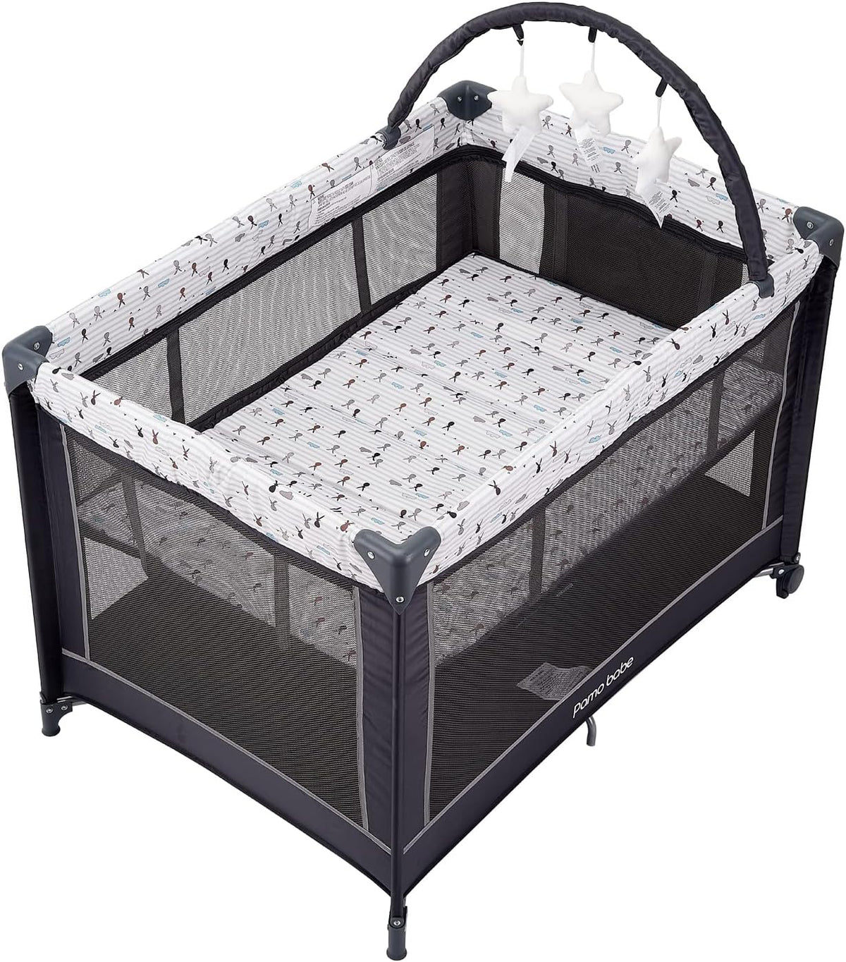 Pamo Babe Portable Baby Playpen, Lightweight Travel Playard with Mattress and Wheels (Rabbit)