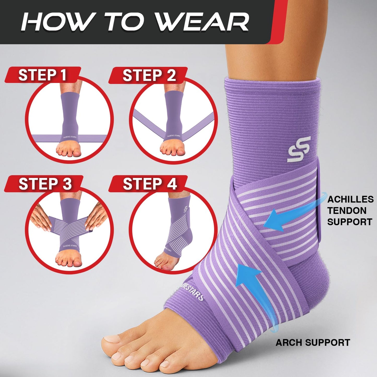 Sleeve Stars Knöchelbandage für Damen & Herren, Knöchelwickel für Verstauchungen, Kompressionsmanschette zur Linderung von Plantarfasziitis, Leicht anpassbare Unterstützung: mit abnehmbarem Gurt (Einzeln/M:25-30cm/Schwarz)