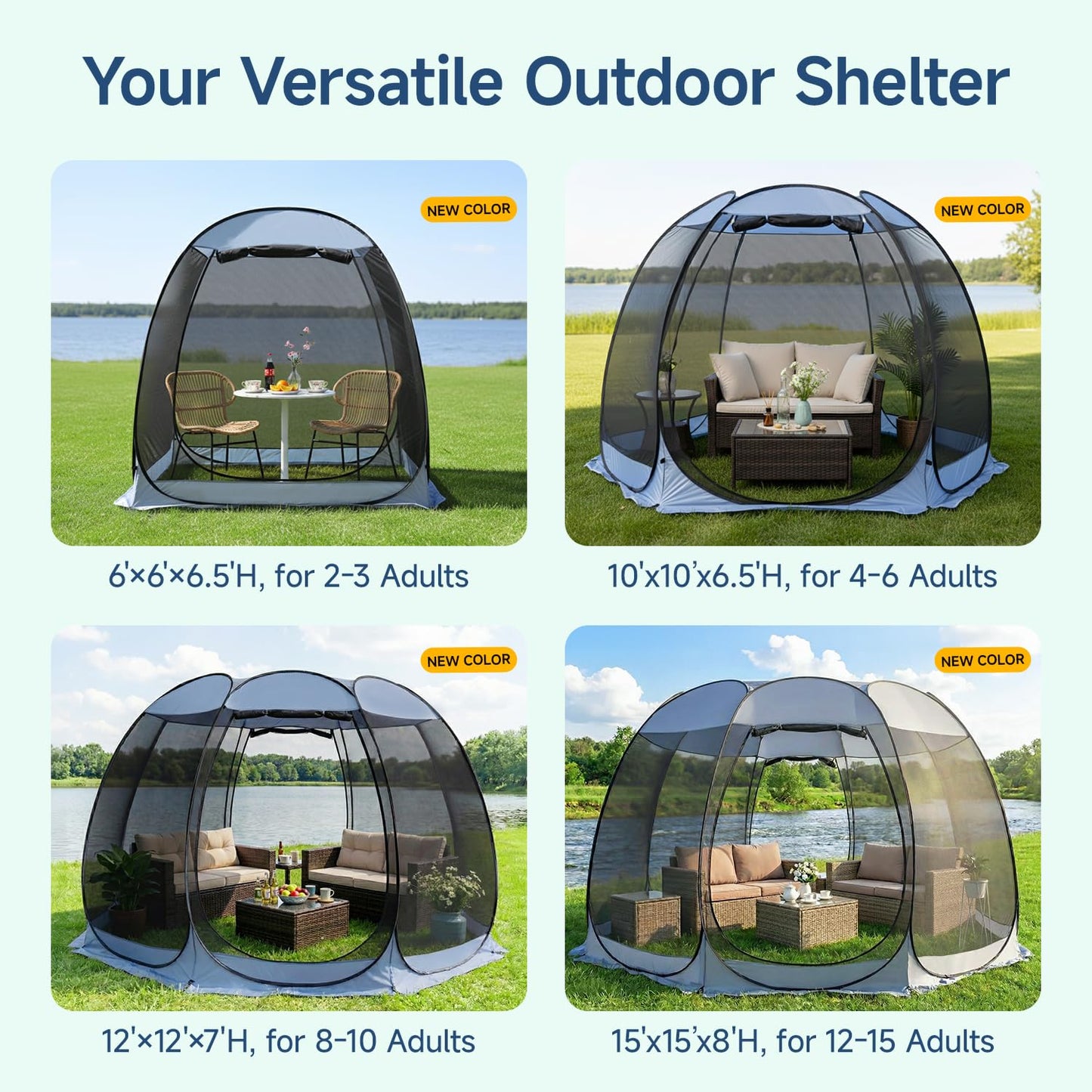 Alvantor Pop Up Screen House Tent, Instant Outdoor Gazebo with Mosquito Netting & UPF 50+ Sun Protection, Portable Canopy Shelter for Patio, Backyard, Camping (2-10 Person)