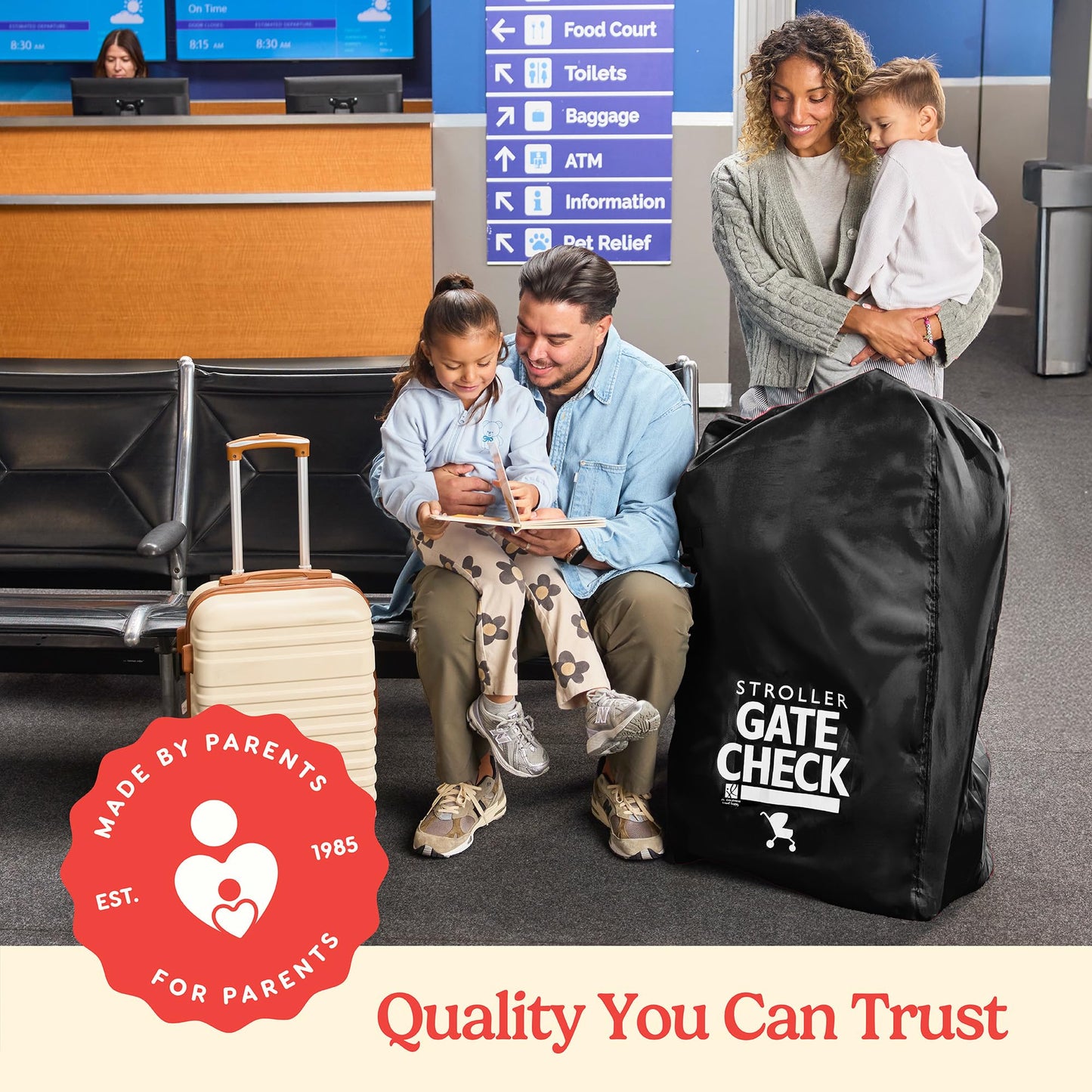 J.L. Childress Gate Check Bag for Single & Some Double Strollers - Travel Bag for Airplane, Fits Most Standard Baby Strollers, Airport Accessories Gate Check, Flying Essentials - Neon Blue