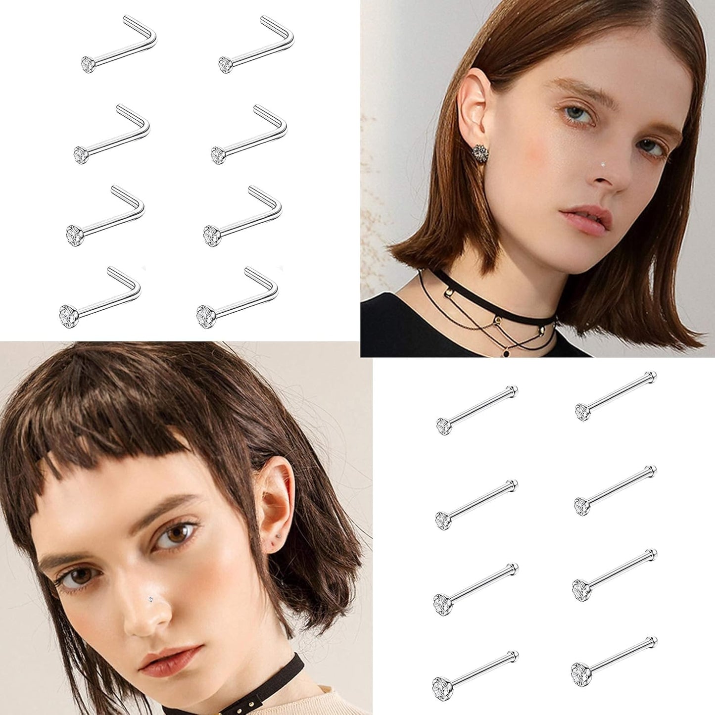 Thunaraz 60-120 Stück Edelstahl Nasenpiercing Ringe Stecker Körperschmuck 20G-22G 1.5mm 2mm 2.5mm