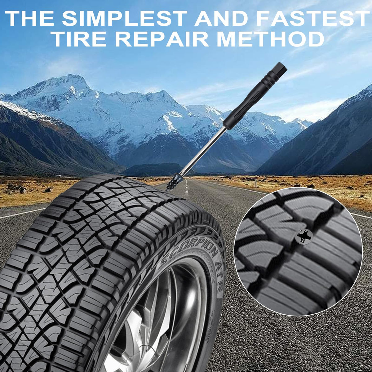 60PCS Tire Repair Rubber Nails, Screw in Tire Repair Nails Kit with a Screwdriver, Tire Repair Screws, Self-Service Tire Plugs Screw Type, Tire Repair First Aid Kit for Car, Motorcycle, Truck