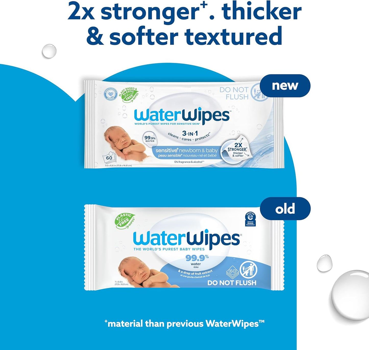 WaterWipes Sensitive+ Baby-Feuchttücher für Neugeborene und Babys, 3-in-1 reinigt, pflegt, schützt, 99,9 % Wasser, unparfümiert & hypoallergen, 720 Stück (12 Packungen)