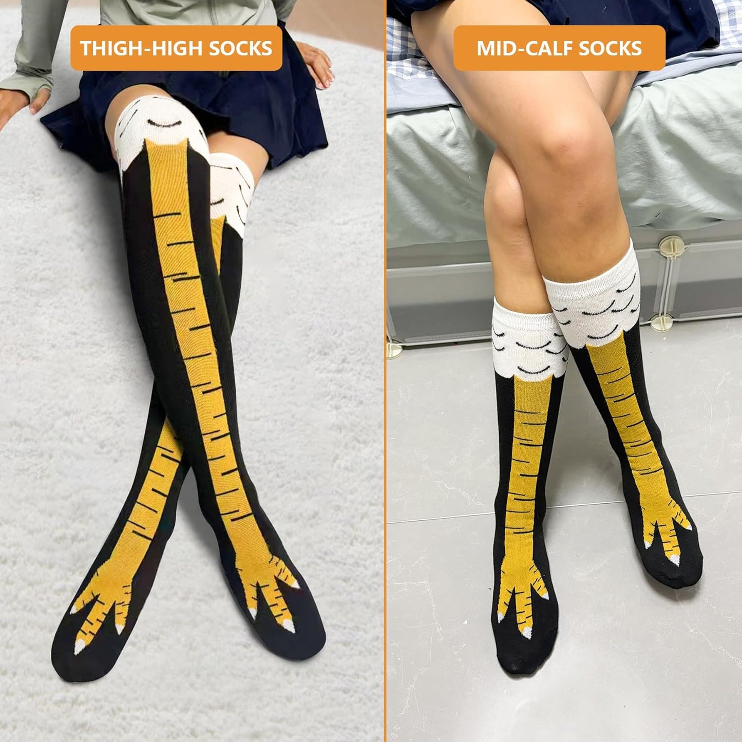 2 Paar Hühnerschenkel Socken, WOXAFO 3D Neuheit Lustige Kniehohe & Wadenhohe Hühnerkostüm Fußsocken, Tierpfoten Socke für Damen Herren Thanksgiving Weihnachten Geburtstag Party Strumpffüller Geschenke
