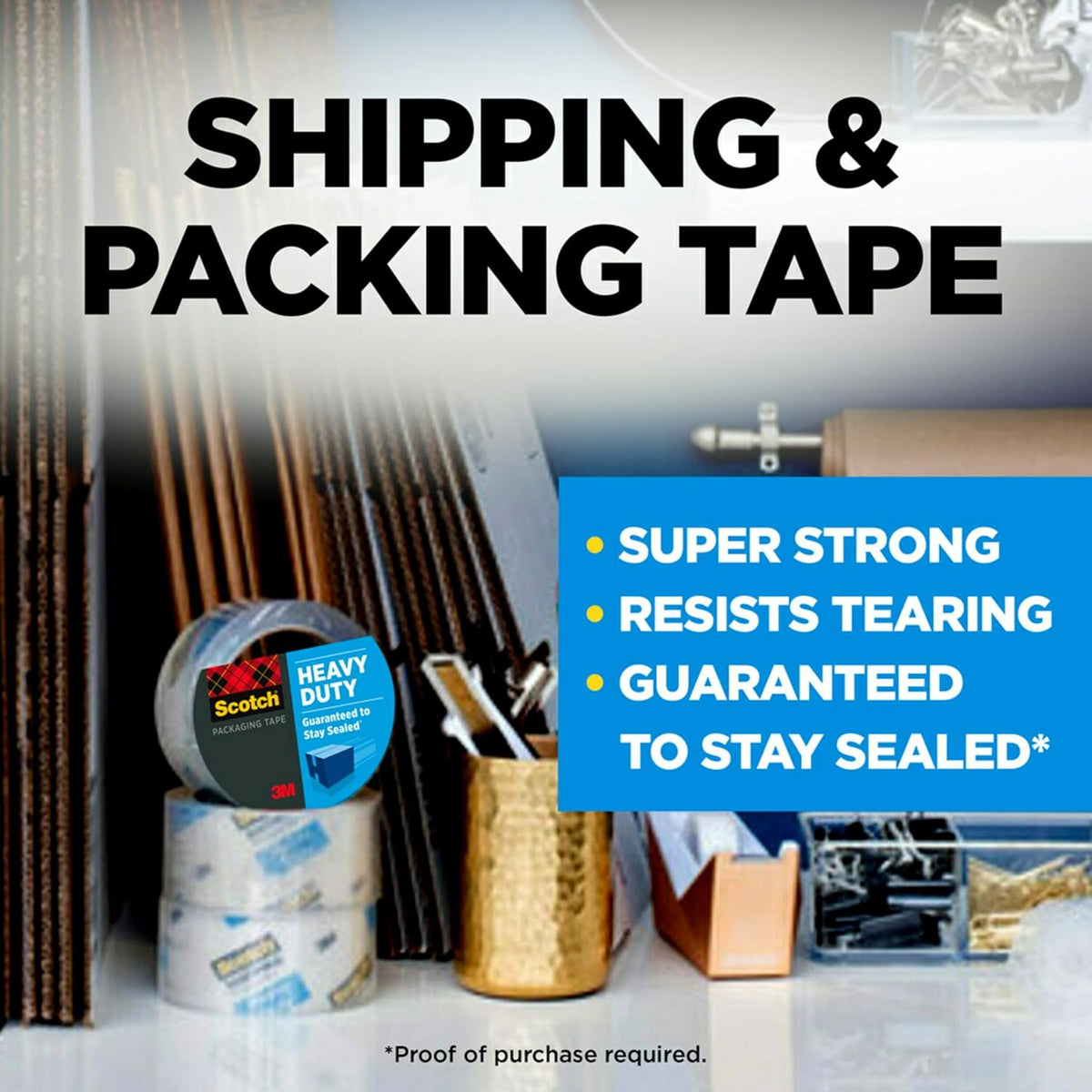 Scotch Heavy Duty Shipping Packaging Tape, 1 Roll with Dispenser, 1.88" x 22.2 Yards, 1.5" Core, Great for Packing, Shipping & Moving, Clear (142)