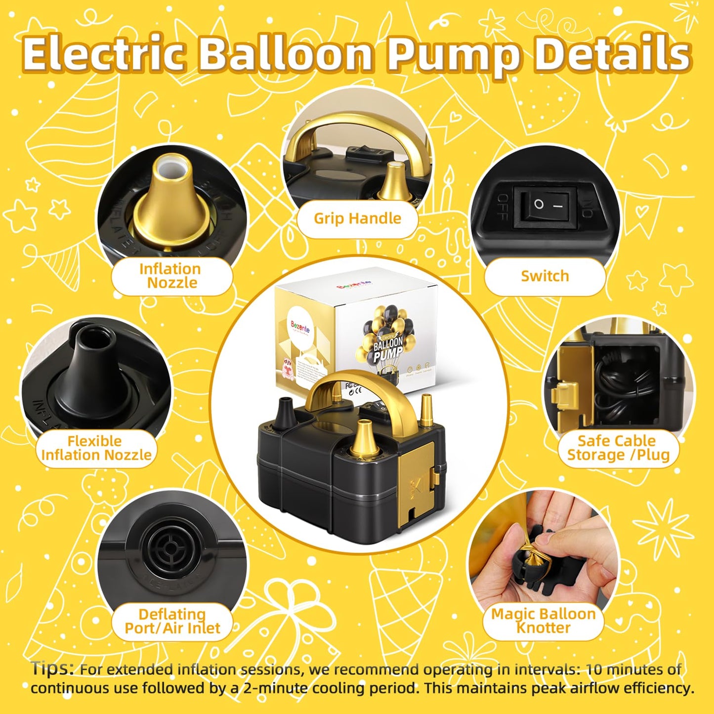 Bezente Elektrische Luftballonpumpe, Tragbare Elektrische Luftpumpe für Ballons mit Doppeldüse, Elektrische Ballonpumpe für Geburtstags-, Hochzeits- und Abschlussfeierdekorationen