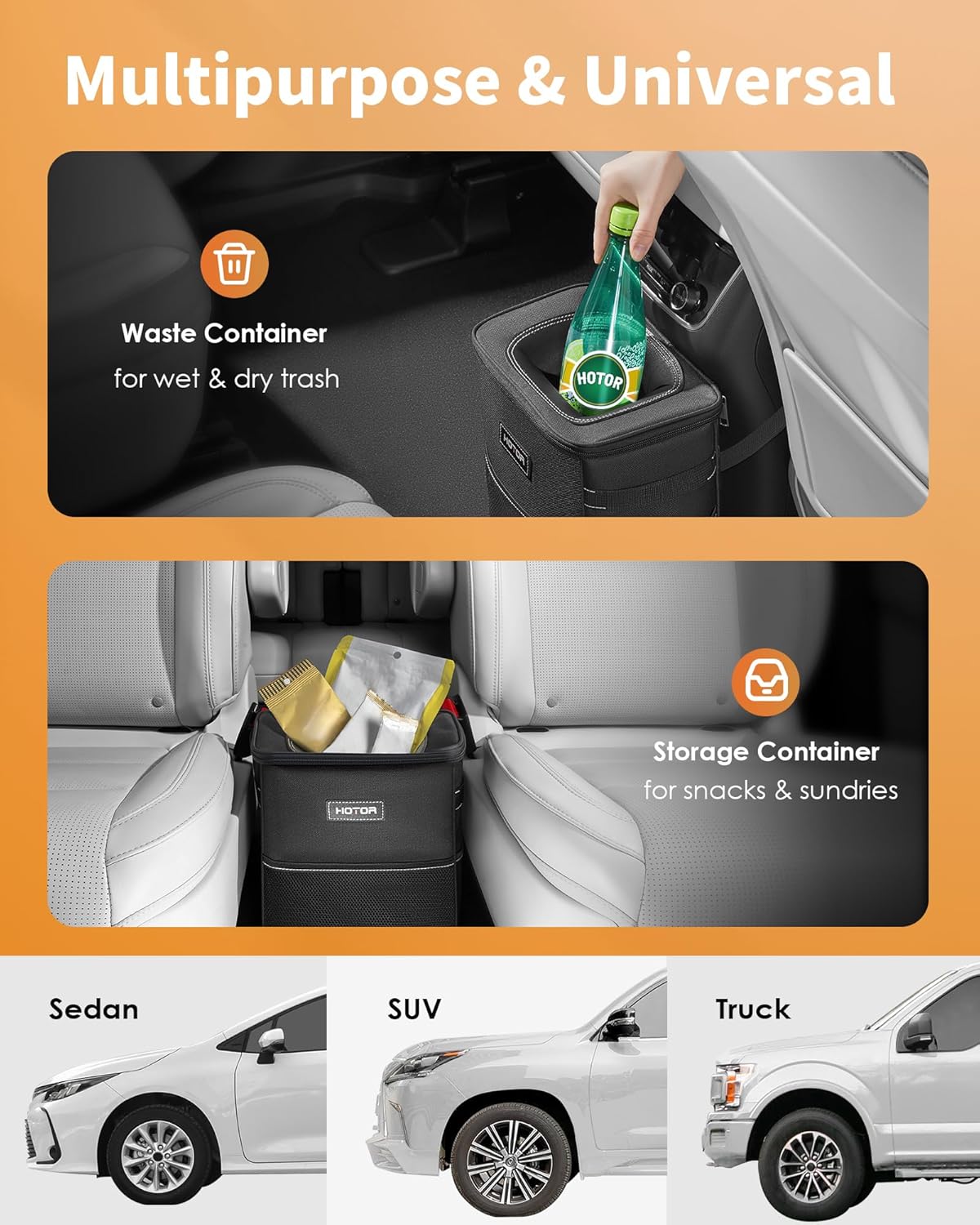 HOTOR Car Trash Can with Lid and Storage Pockets - A Game-Changer for a Clutter-Free Ride