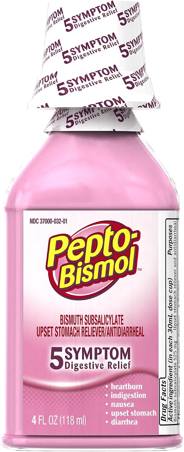 Pepto-Bismol Original Liquid 5 Symptom Relief including Upset Stomach & Diarrhea 4 Oz (Pack of 3) (OLD)