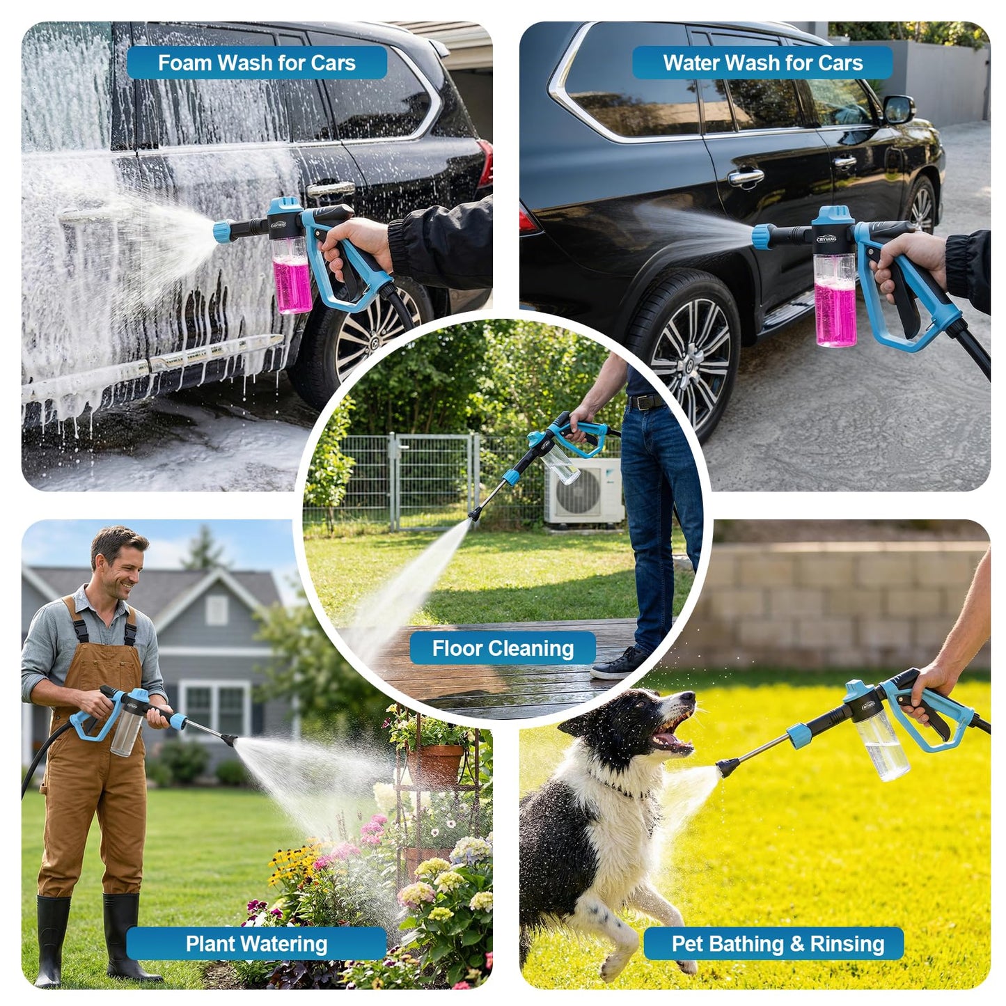 Car Wash Foam Gun for Garden Hose, Foam Cannon Car Wash Kit with Microfiber Wash Mitt, 50% More Water Pressure Nozzle & 3 Spray Modes, Hose Foam Blaster for Cars, Trucks, RV, Motorcycle Cleaning