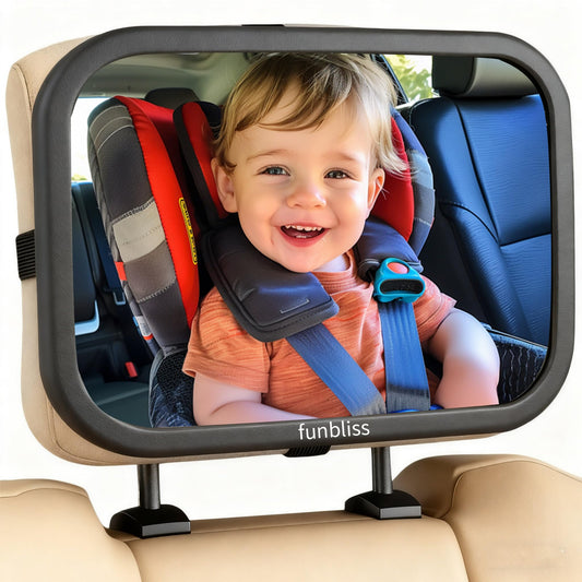 Funbliss Baby Car Mirror for Rear Facing Seat,360° Rotation, Safety CertifiedShatterproof Acrylic Glass, Clear Wide View,Infant Car Mirror for Car Seat Rear Facing,Baby Vehicle Mirror
