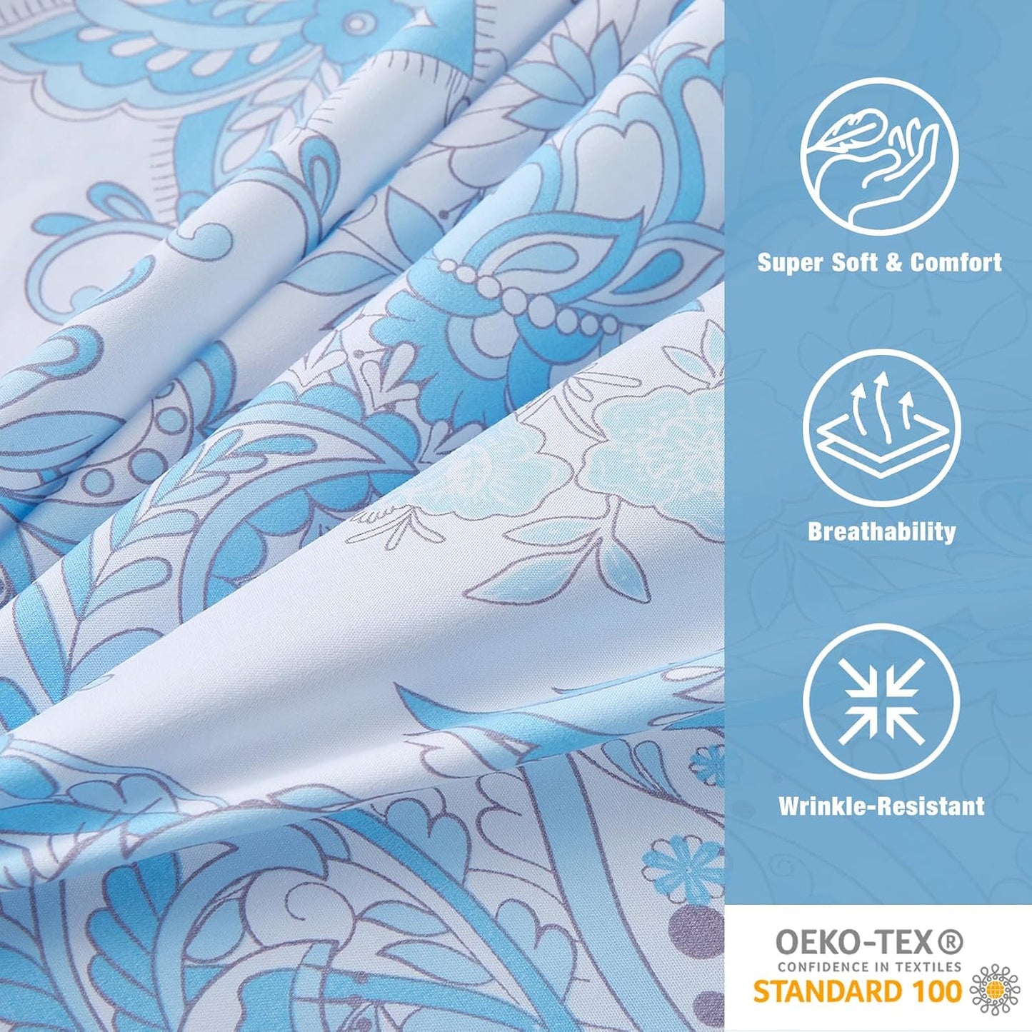 JSD 4 Piece Ice Blue Paisley Floral Sheet Set California King Review
