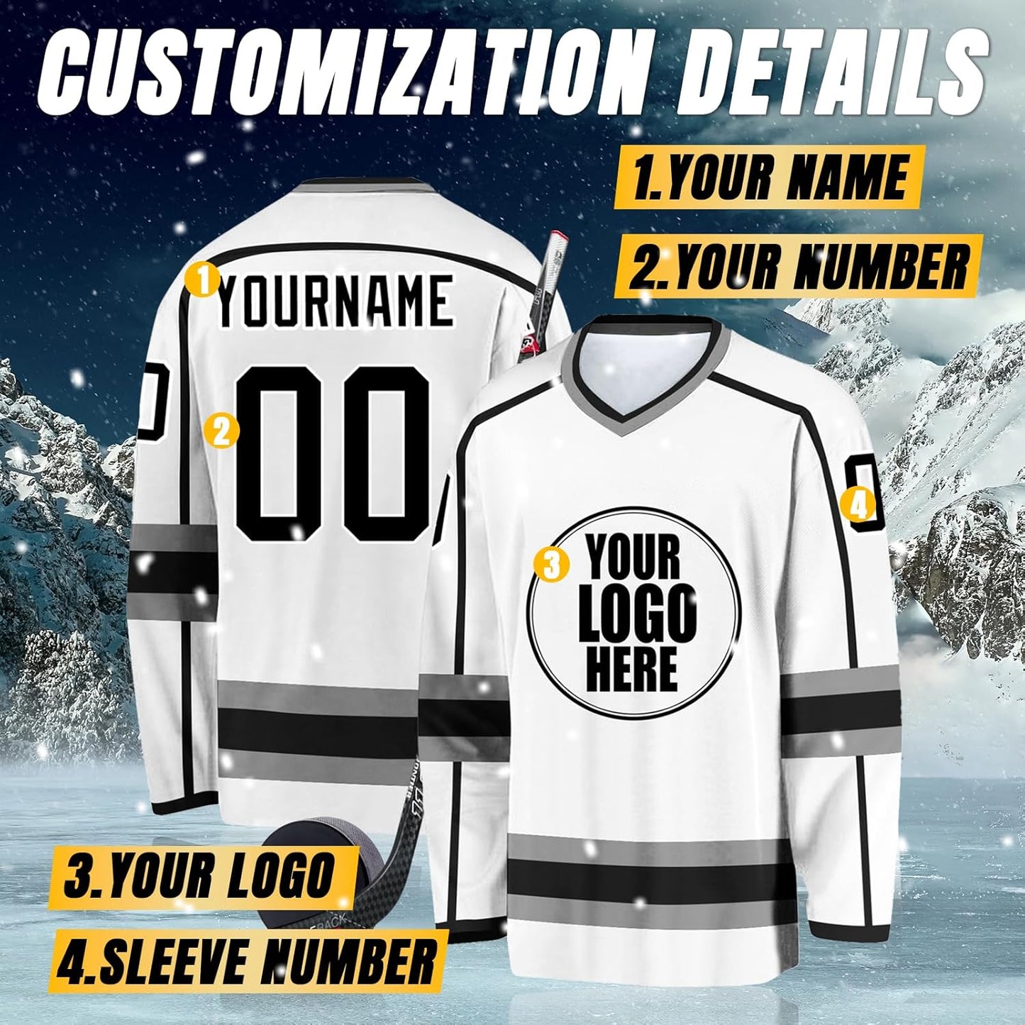 Individuelles Hockeytrikot für Herren/Damen/Kinder/Jugendliche, personalisierbar mit Name/Nummer/Logo, Übergröße Hockey-Shirt