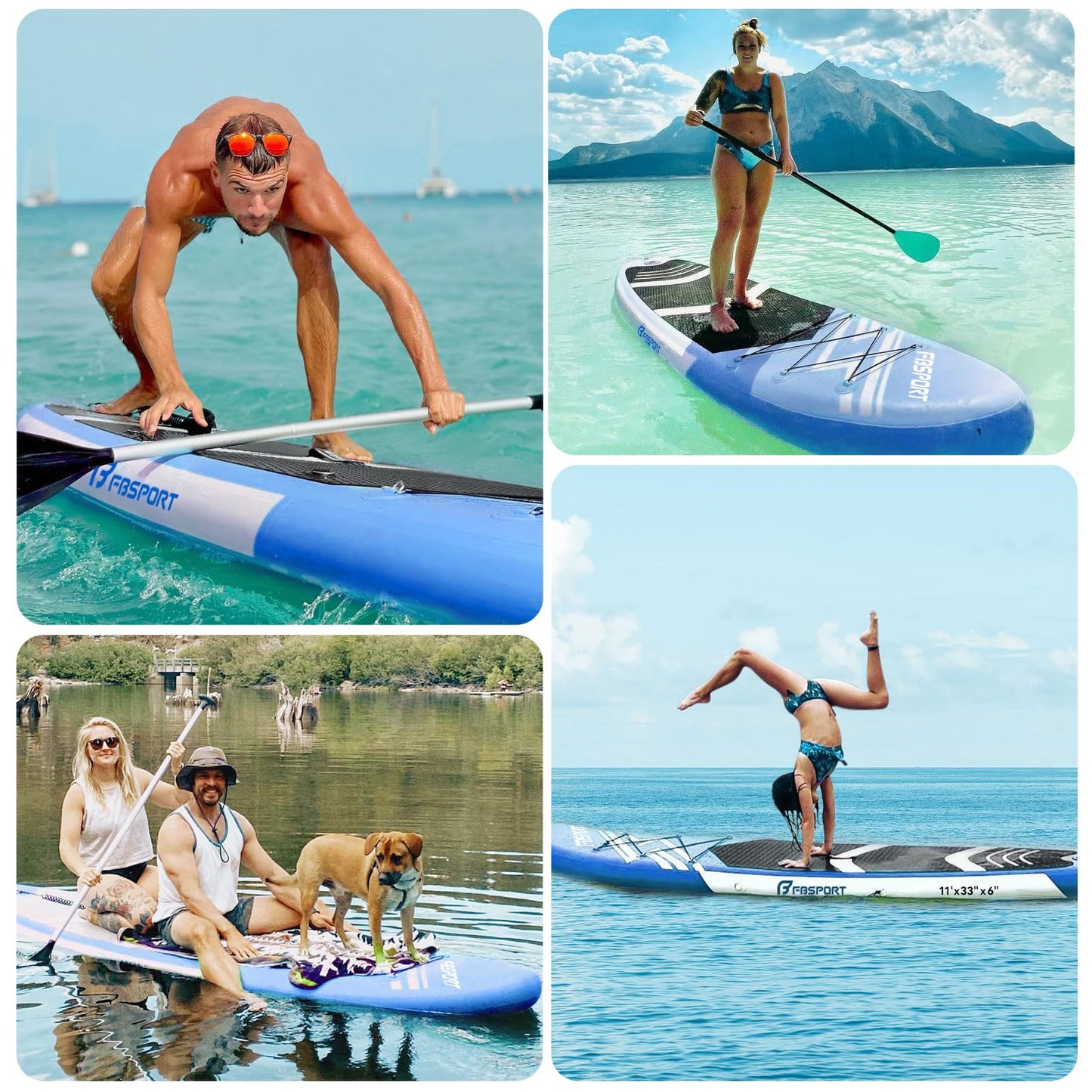 FBSPORT 11' Premium Stand Up Paddle Board, Yoga Board with SUP Accessories & Carry Bag | Wide Stance, Surf Control, Non-Slip Deck, Leash, Paddle and Pump for Youth & Adult
