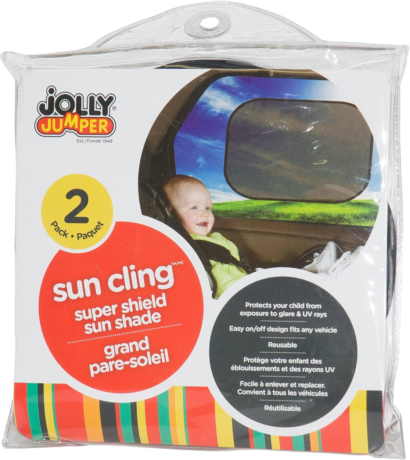 Jolly Jumper Sun Cling - 2-Pack Non-Adhesive Car Window Sun Shades for Baby - Mesh Shade for Side Windows - Reusable Protection for Travel