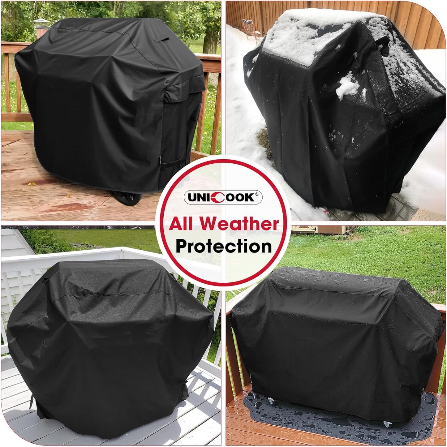 UNICOOK BBQ Abdeckung 60 Zoll, Hochleistungs-Wasserdichte Grillabdeckung, Spezielle Licht- und UV-beständige Outdoor-Grillabdeckung, Grillzubehör Kompatibel mit Weber Char-Broil Nexgrill und mehr