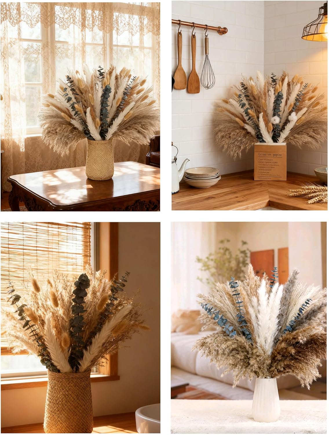 xin's convey 120 PCS Dried Pampas Grass, Dried Flowers, Reed Grass Bouquet
