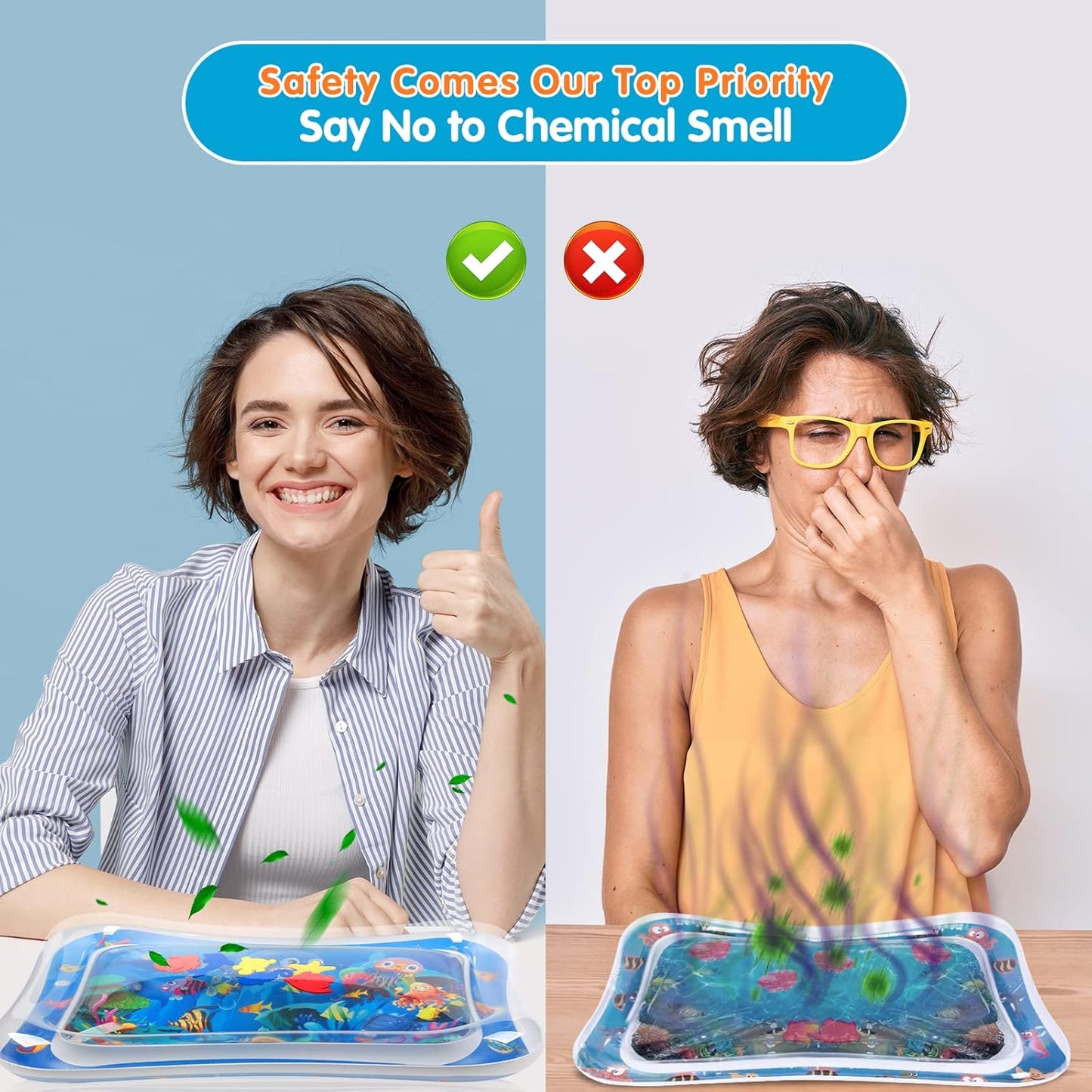 Infinno Aufblasbare Bauchzeit-Matte Premium Baby-Wasserspielmatte für Säuglinge und Kleinkinder Babyspielzeug für 3 bis 24 Monate, stärkt die Muskeln Ihres Babys, tragbar