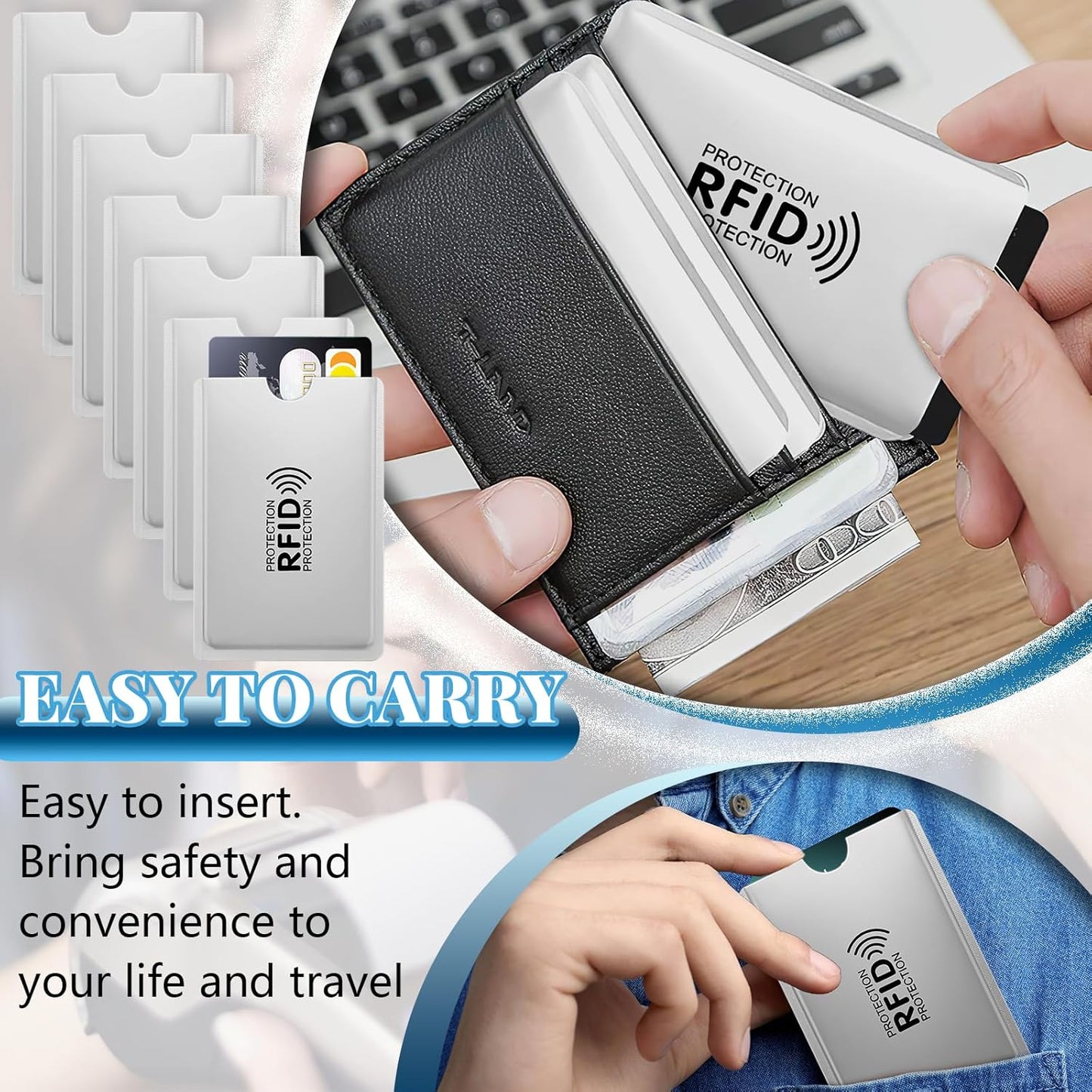 Kreditkartenschutz, 20 Stück RFID-Schutzhüllen, Identitätskartenschutz für Kreditkarte, Debitkarte, Metrokarte, Reisepass, Schwarz, 9,2 x 6,2 cm