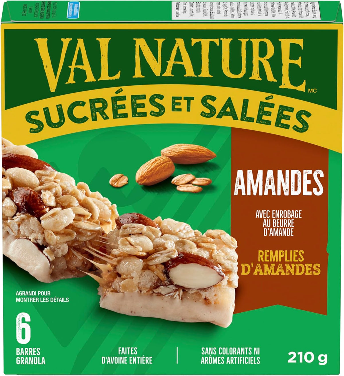 NATURE VALLEY Almond Sweet and Salty Granola Bars, No Artificial Flavours, No Artificial Colours, Made with Whole Grain Oats, Pack of 6 Bars, Loaded with Almonds, Dipped in Almond Butter Coating