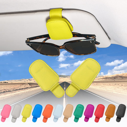2 Packs Sunglasses Holder for Car Visor, Genuine Leather Car Sunglass Holder, Glasses Clip for Cars,Auto Interior Accessories Universal for SUV Pickup Truck (Black-(2 Pcs)